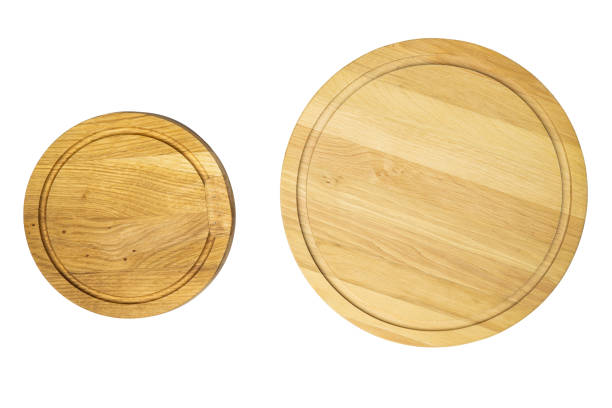 istock Wooden tray cutting board isolated on white background mock up 1342057308