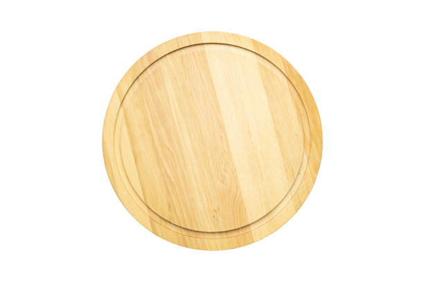 istock Wooden tray cutting board isolated on white background mock up 1342057346