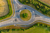 Aerial view above a roundabout in England, UK