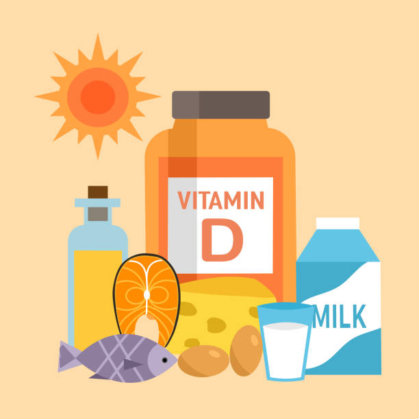 illustrazioni stock, clip art, cartoni animati e icone di tendenza di fonti alimentari di vitamina d infografica illustrazione vettoriale. cibo sano. nutrizione essenziale per la salute. - vitamin d