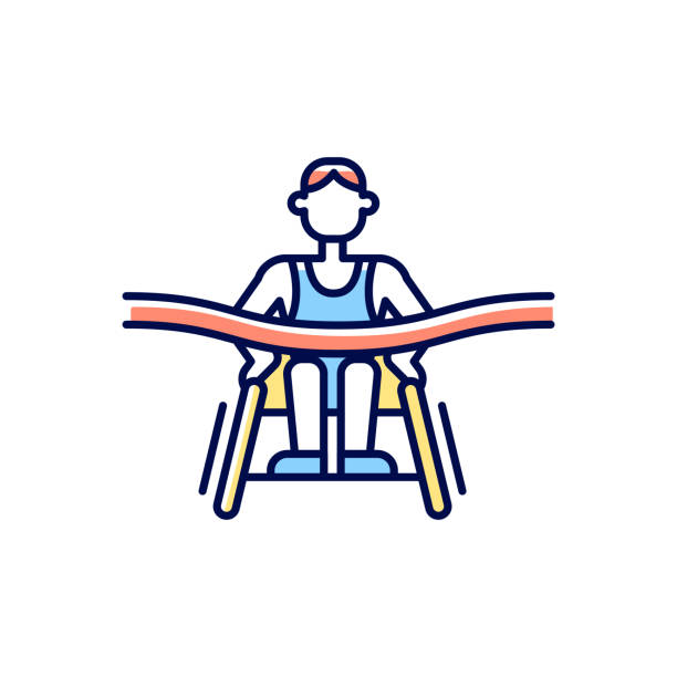 ilustraciones, imágenes clip art, dibujos animados e iconos de stock de icono de color rgb de los atletas discapacitados - physical impairment athlete sports race wheelchair