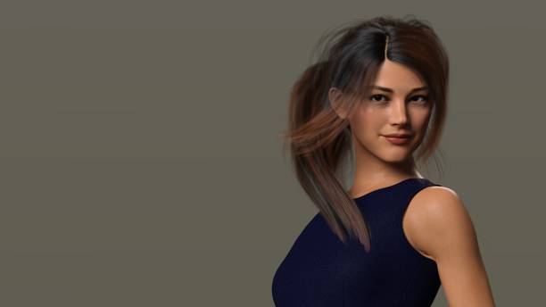 Lady posing. Person is not real. She is a 3D render thus no model release is needed.