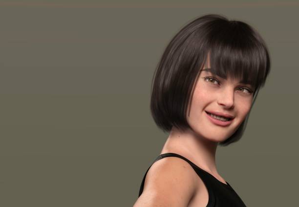 Woman posing. Person is not real. She is a 3D render thus no model release is needed.