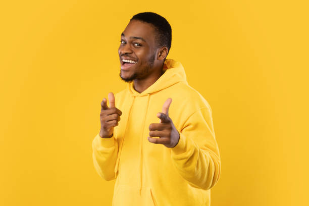 istock Black Man Pointing Fingers To Camera With Both Hands, Studio 1342061970