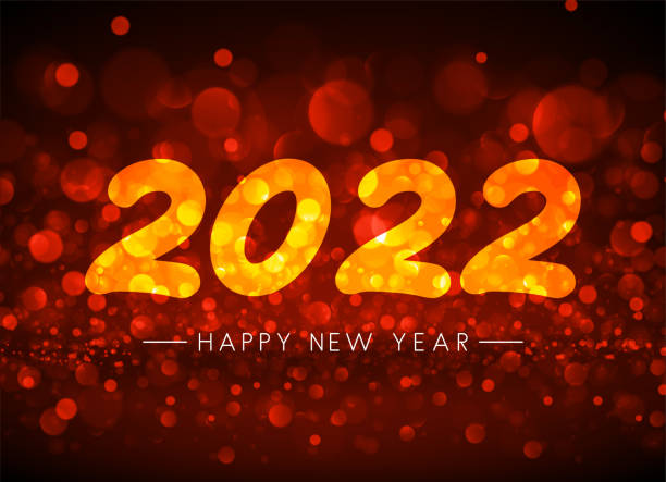 istock Fogged glass yellow 2022 sign on red bokeh background. 1342062769
