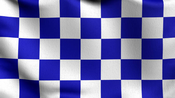istock Bavaria, Germany checkered flag. white and blue square color. 3D rendering illustration of waving sign. illusion pattern background. 1342064548