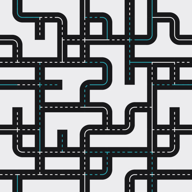 Seamless Road Driving Street Background Pattern Seamless tileable repeating roadway driving network street background pattern design element. maze road street confusion stock illustrations