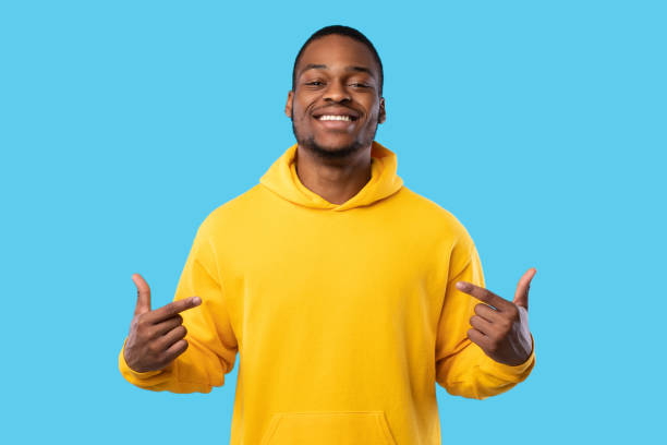 istock Cheerful Black Guy Pointing Fingers At Himself Over Blue Background 1342067198