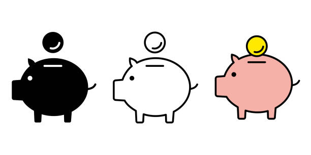 piggy bank icon illustration Piggy bank with silhouette, line drawing and line drawing color tax silhouettes stock illustrations