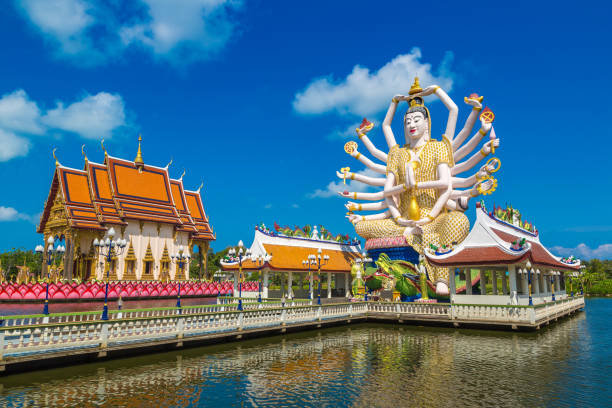 Statue of Shiva at Samui, Thailand Statue of Shiva in Wat Plai Laem Temple, Samui, Thailand in a summer day ko samui stock pictures, royalty-free photos & images