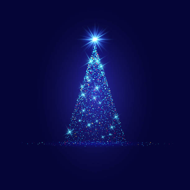 Magic Xmas tree made from blue lights on dark background Christmas vector image. The EPS file is organised into layers and groups for easy editing. Contains gradients and transparency. christmas tree stock illustrations