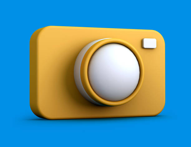 istock Yellow duotone canera on blue background. 3d illustration. 1342070850