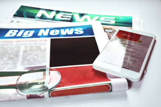 istock Newspaper with news or reports. News, a place for a picture or text. Soft selective selective focus, texture and texture of newspaper, close-up 1342071813