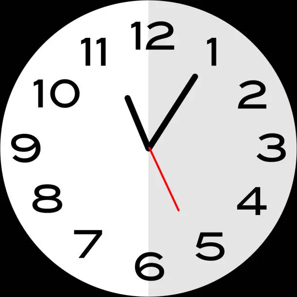 Vector illustration of 5 minutes past 11 o'clock or Five minutes past eleven o'clock analog clock. Icon design use illustration flat design