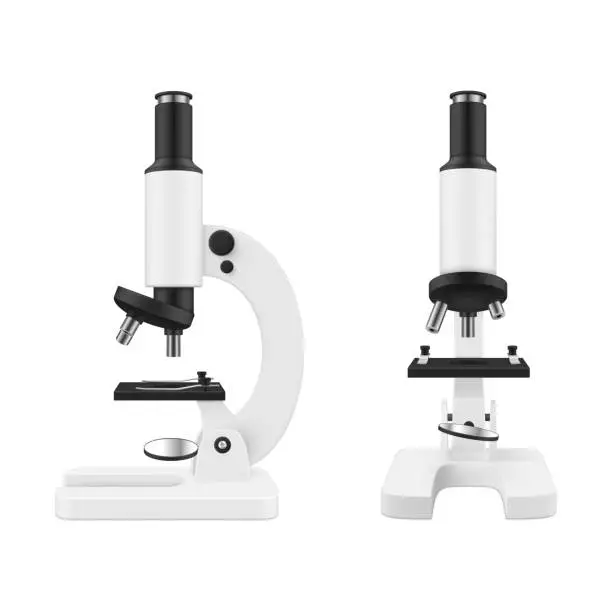 Vector illustration of Microscope set realistic vector illustration. Science lab magnify tool for researching