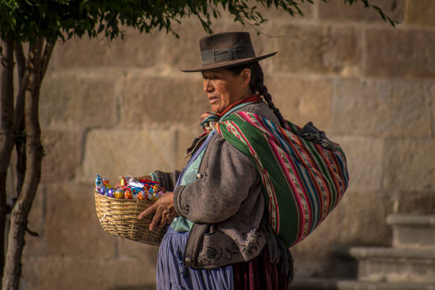 Typical native woman from the Souht American Puna with typical costume. Southern Bolivia
