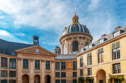 The Institut de France is a French learned society, grouping five académies, including the Académie Française. It brings together the nation's scientific, literary and artistic elites to work together to perfect the sciences and the arts, to develop independent thinking and to advise public authorities. This earned it the nickname \