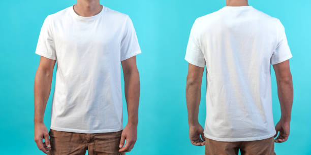 istock Front and back view of a t-shirt mockup. 1342077694