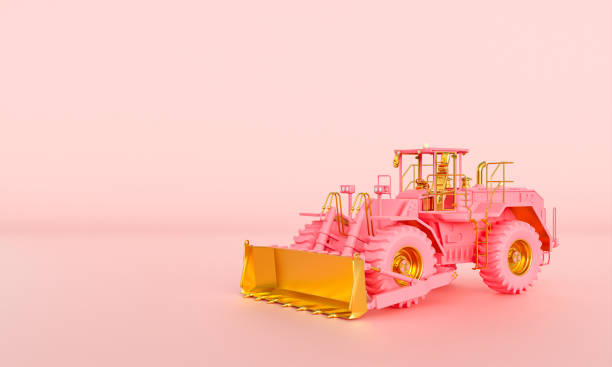 istock big pink and gold bulldozer on a pink background. 1342082476