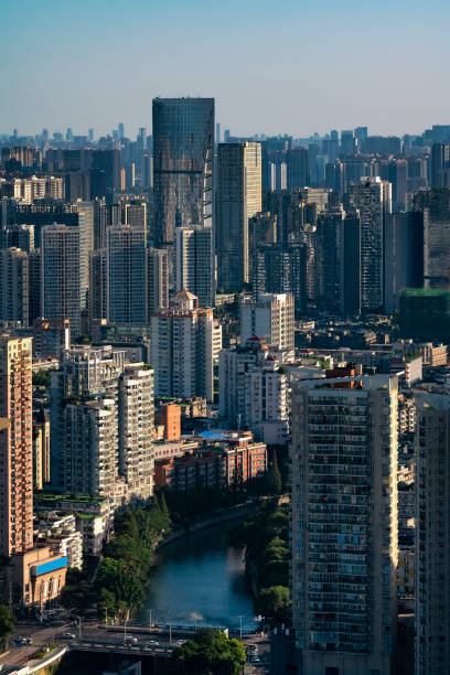 istock Shooting modern dense buildings in busy cities on sunny days 1342084171