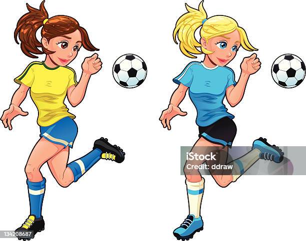 Vetores de Jogadores De Futebol Feminino e mais imagens de Adolescentes Meninas - Adolescentes Meninas, Futebol, Bola de Futebol