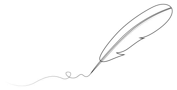Single continuous line drawing of writing fether or quill pen. Retro handwriting concept one line draw design illustration. Vector Single continuous line drawing of fether or quill pen. Retro handwriting concept one line draw design illustration continuous line drawing bird stock illustrations