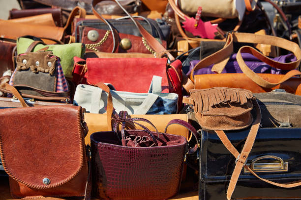 istock leather bags in a row from Morocco Africa 1342090364