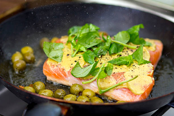 Salmon cooking stock photo