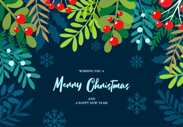 Vektorillustration von Merry Christmas, Banner - Sign, Holly, Message