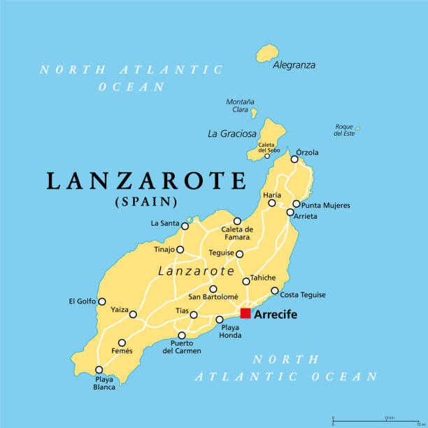 ランサローテ島,政治地図,カナリア諸島の一部, スペイン - プエルトデルカルメン点のイラスト素材／クリップアート素材／マンガ素材／アイコン素材