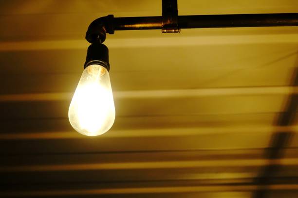 Old vintage light bulb glowing,Retro style lighting bulb decor