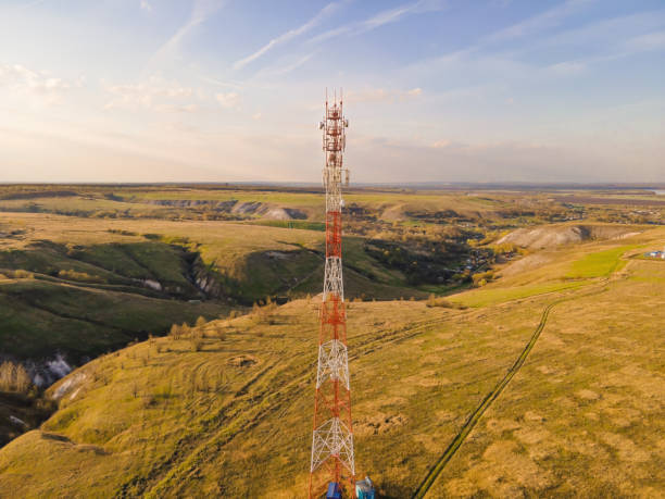 istock Antenna receiver on cell tower with 5G base station transceiver 1342098130