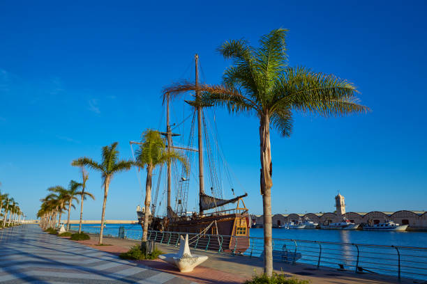 Gandia port promenade in Mediterranean Valencia of Spain