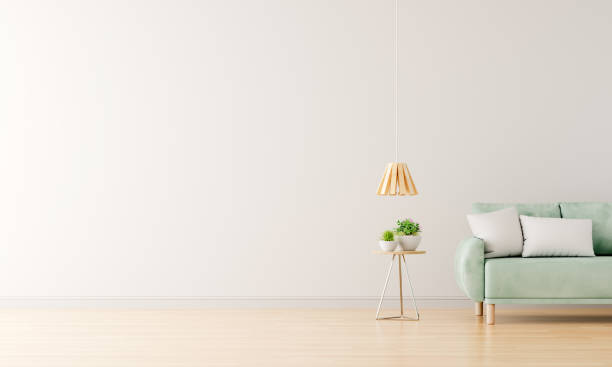 istock Green sofa in white living room with free space,3D rendering 1342101428