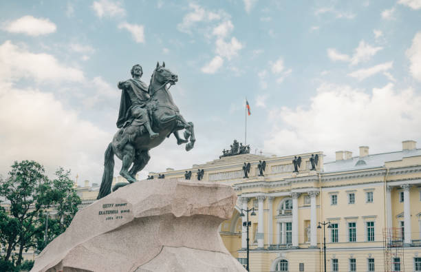 'Bronze Horseman'. Monument to Emperor Peter the First on 'Senate Square'. stock photo