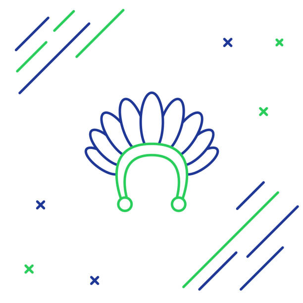 Line Indian headdress with feathers icon isolated on white background. Native american traditional headdress. Colorful outline concept. Vector Line Indian headdress with feathers icon isolated on white background. Native american traditional headdress. Colorful outline concept. Vector. cherokee clip art stock illustrations