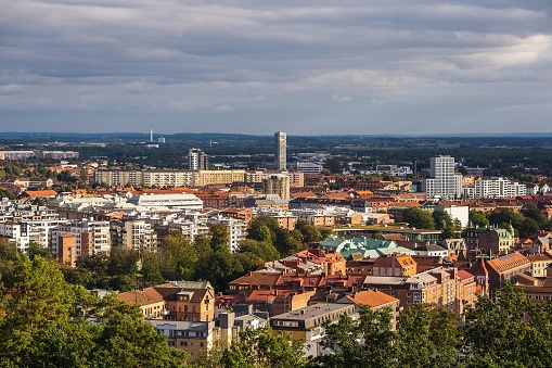 Halmstad, Sweden - September 18, 2021: Cityscape over central part of Halmstad on the Swedish West Coast.