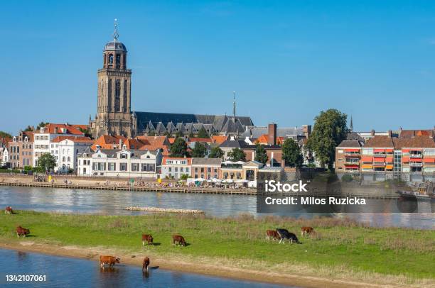 Cityscape Of Deventer With St Lebuïnus Church And Ijssel River Stock Photo - Download Image Now