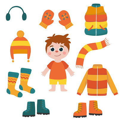 A Set Of Warm Winter Clothes Boys Clothing Stock Illustration - Download  Image Now - Winter Coat, Winter, Child - iStock