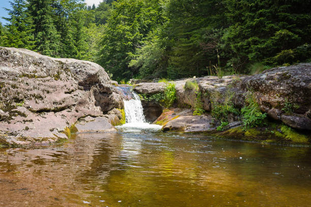 istock Low perspective view of small cascade on a mountain creek on Old mountain 1342113229