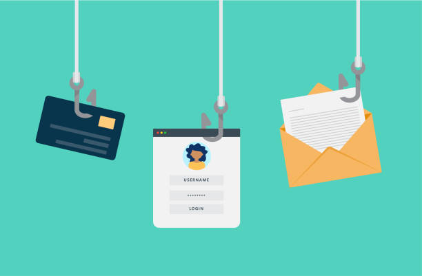 stockillustraties, clipart, cartoons en iconen met data hacking, fishing hook, stealing confidential data, personal information and credit card detail - phishing