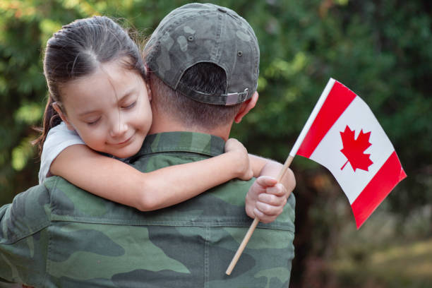Canadian Soldier And His Daughter stock photo