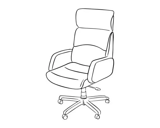Vector illustration of Office chair painted in doodle style with a black outline. Office chair isolated on a white background