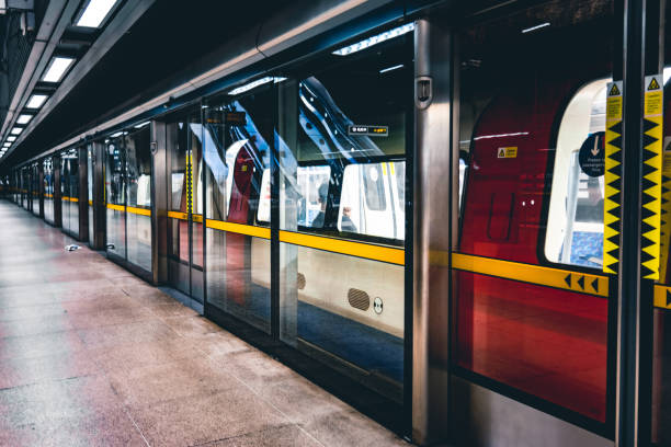istock Futuristic architecture in deserted London underground station 1342120258