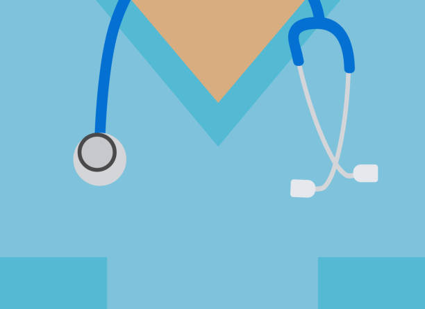 posterillustration des medizinischen zentrums mit stethoskop und medizinischer kleidung - krankenschwester stock-grafiken, -clipart, -cartoons und -symbole