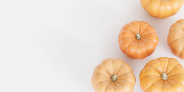 istock Pumpkins with copy space, white background for autumn holidays, 3d render 1342121519
