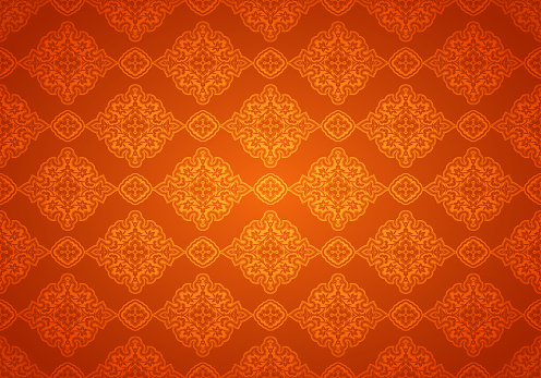 Orange oriental vintage background with Indo-Persian ornaments. Royal, luxurious wallpaper. Autumn vector illustration