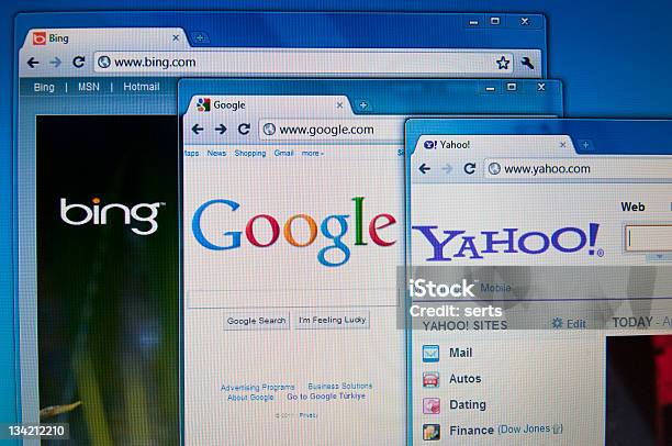 Foto de Bing Google Yahoo Sites Na Tela Lcd e mais fotos de stock de Microsoft Bing - Microsoft Bing, Yahoo! - Marca comercial, Correio - Correspondência