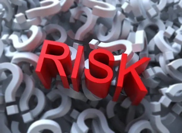 Photo of Risk word written on question marks