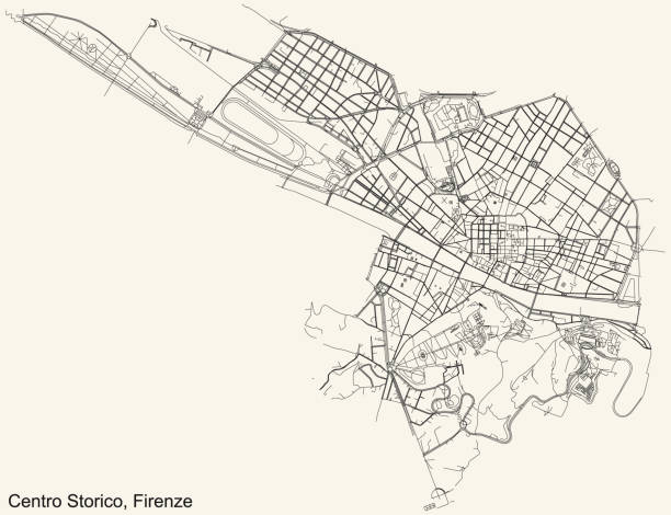 mapa dróg ulicznych dzielnicy quartiere 1 centro storico we florencji, włochy - florence italy obrazy stock illustrations